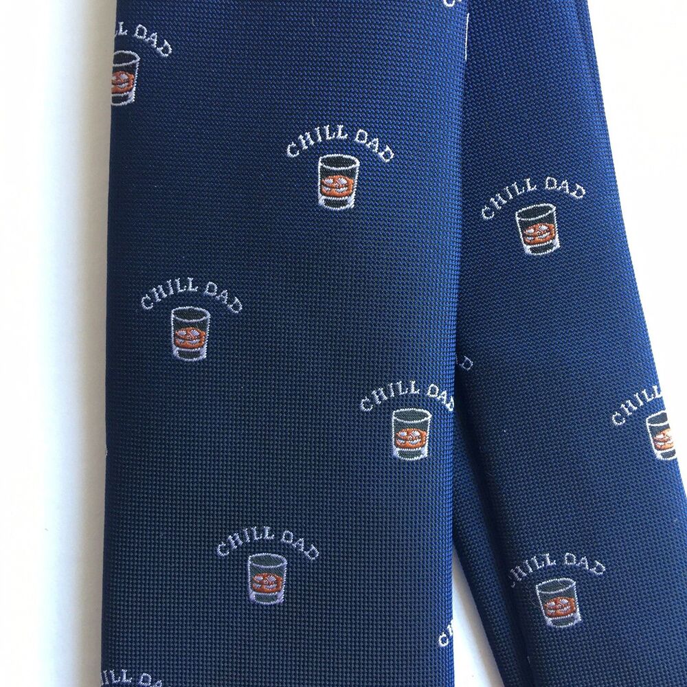 HAPPY FATHERS DAY Mens Navy Necktie Tie CHILL DAD 58" x 2.75" Ice Cold Drink NEW